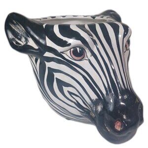 Rosenthal Netter Vintage Italian Zebra Head Pottery Vase Planter Cache Pot Italy